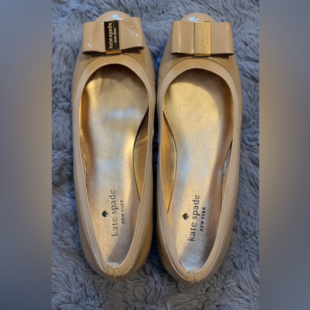 Kate Spade Patent Leather Nude Bow Ballet Flats 7.5